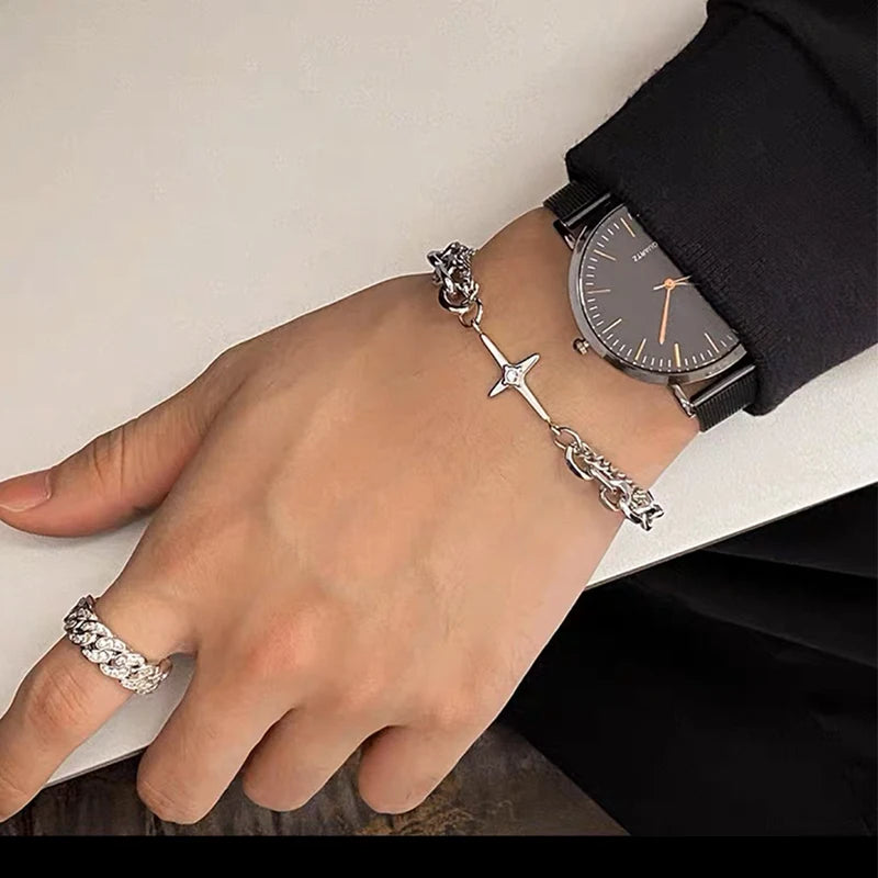 Y2K Vintage Star Bracelet Punk Multilayer Chain Bracelets for Women Hip Hop Jewelry Man Trendy Aesthetic Bangles Fashion New