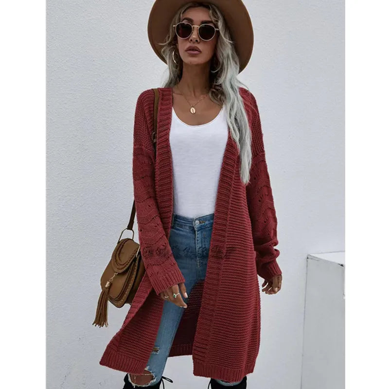 Long Cardigan Solid Color  and  Women's Spring and Autumn Knitted Fashion Sweater Outerwear  - reetell