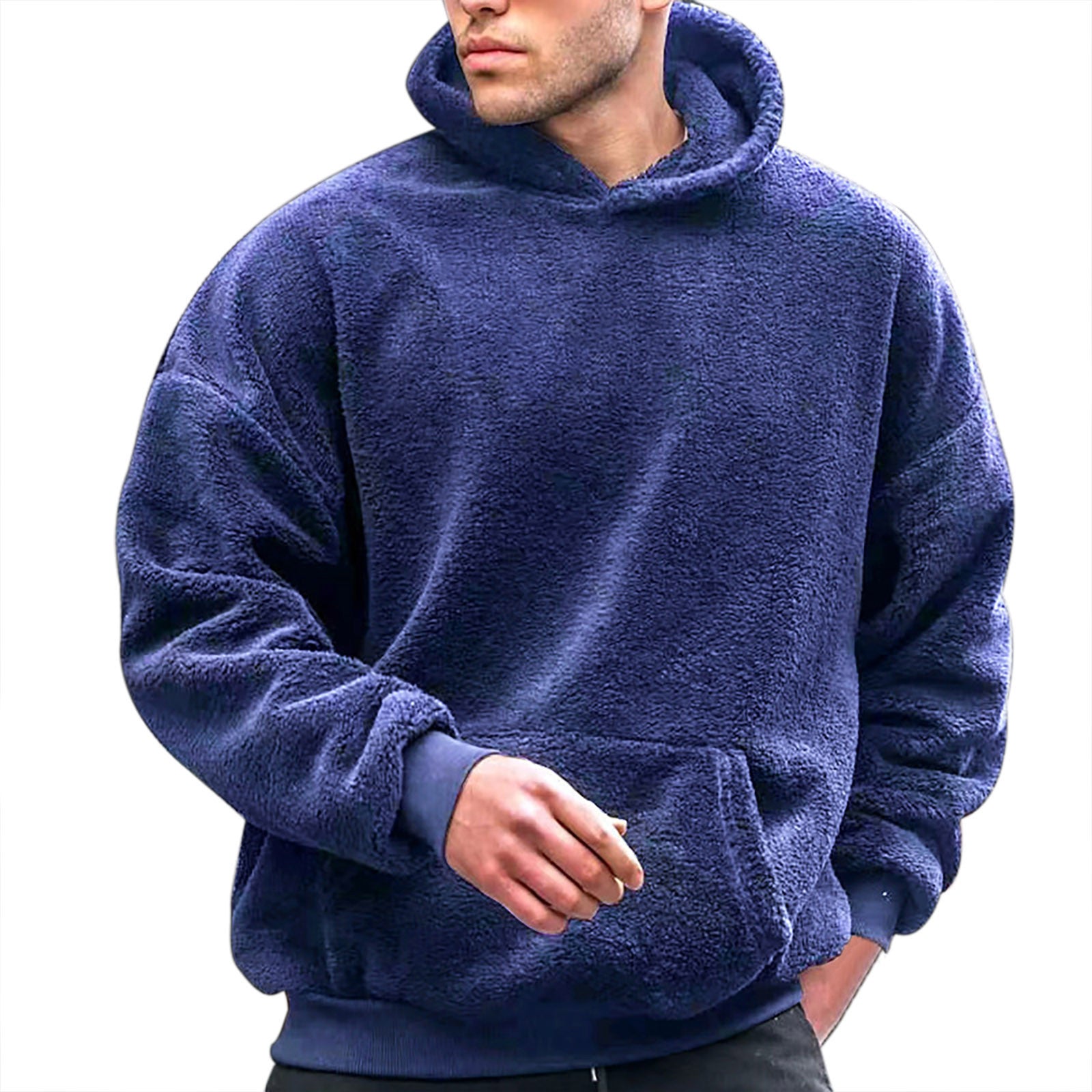 Soft Fleece Warm Hoodie Plush Pullovers Men Winter Solid Long Sleeve Pockets Hooded Sweatshirts Male Velvet Hoodies Jumper 2023 - reetell