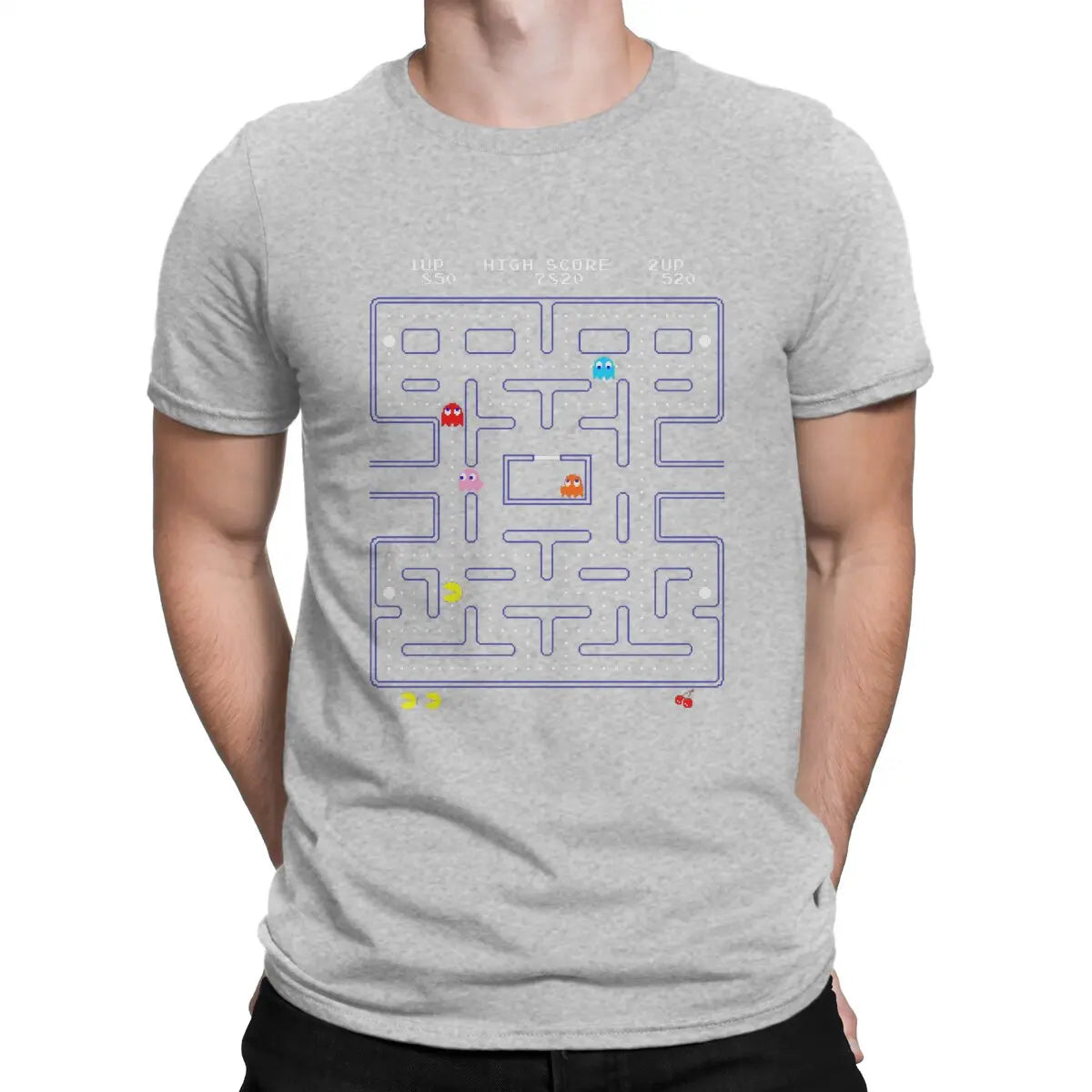 Retro Arcade T Shirts for Men Cotton Vintage T-Shirt Crew Neck Arcade Game Tee Shirt Short Sleeve Clothing Printed