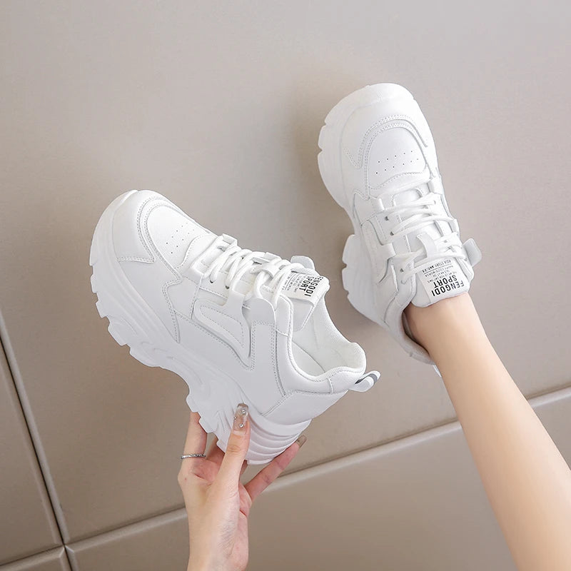 Winter Platform Sneakers for Women 2024 Spring Pu Leather Non-Slip Sports Shoes Ladies Lace-Up Thick Bottom Vulcanized Shoes