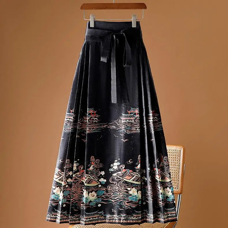 Vintage Maxi Chinese Style Horse Face Skirts for Women Saia One-piece Long Hanfu Pleated Skirt Woman Clothing Faldas Harajuku - reetell