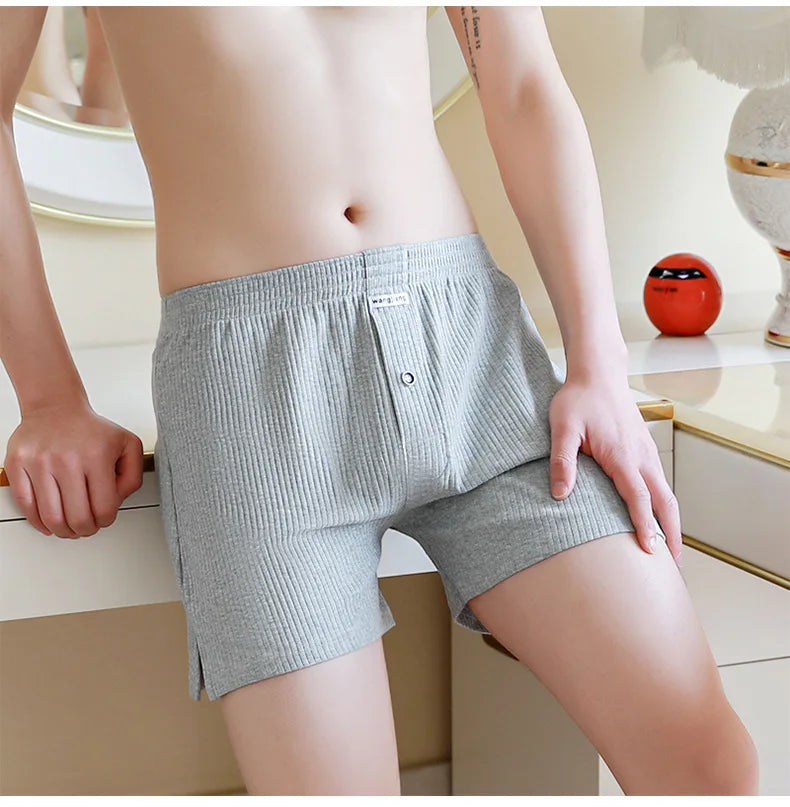 Summer Men's Home Arro Pants Cotton Breathable Comfortable Sports Shorts Solid Vertical Pattern Large Men's Underwear - reetell