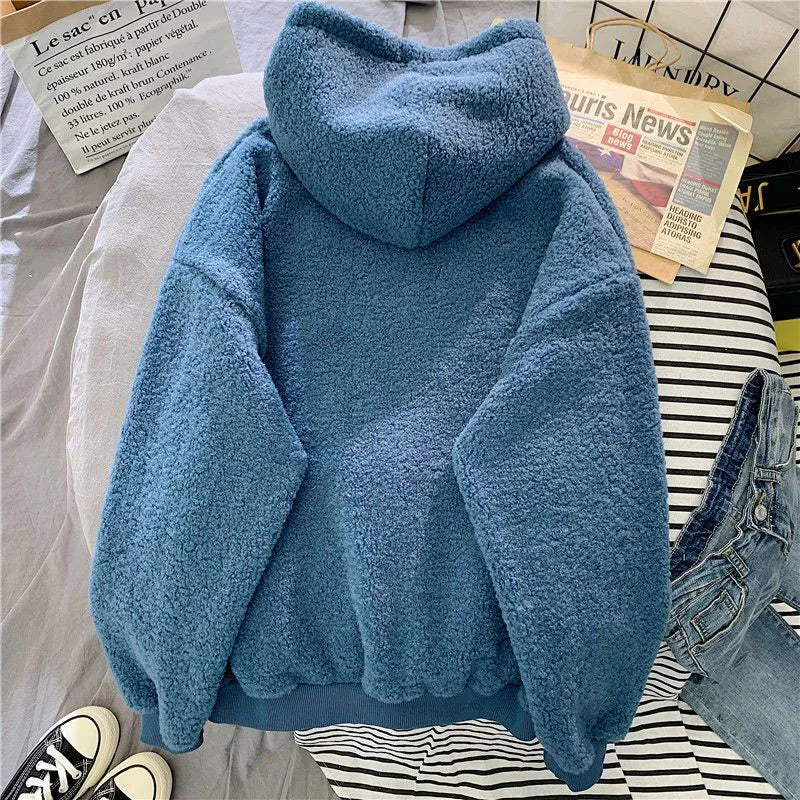 Fleece Hooded Sweatshirt Women Padded Thickened Warm Long Sleeve Pullover Preppy Style Casual Letters Winter Female Coat - reetell