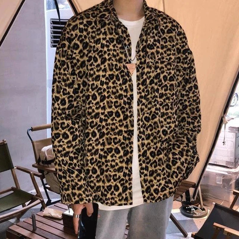 Shirts Spring Summer Man Thin Men's Clothing 2023 Streetwear Casual Loose Printing Leopard Turn-down Collar Long Sleeve Handsome - reetell