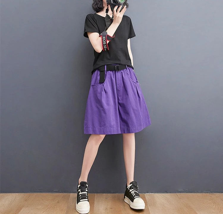 Women's Shorts Half Baggy Mid Length Wide Black Female Short Pants Loose Bermuda Knee Low Price Classic Harajuku Fashion New In - reetell