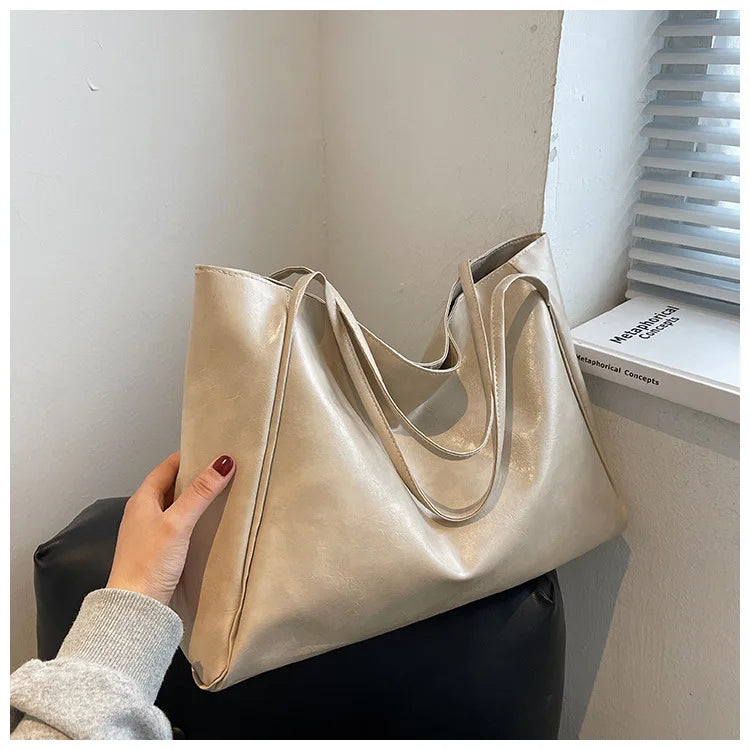 Women Tote Bag Fashion Underarm Pouch Large Capacity Soft Pu Leather Shoulder Bag Retro Crossbody Bag Casual Portable Bucket Bag