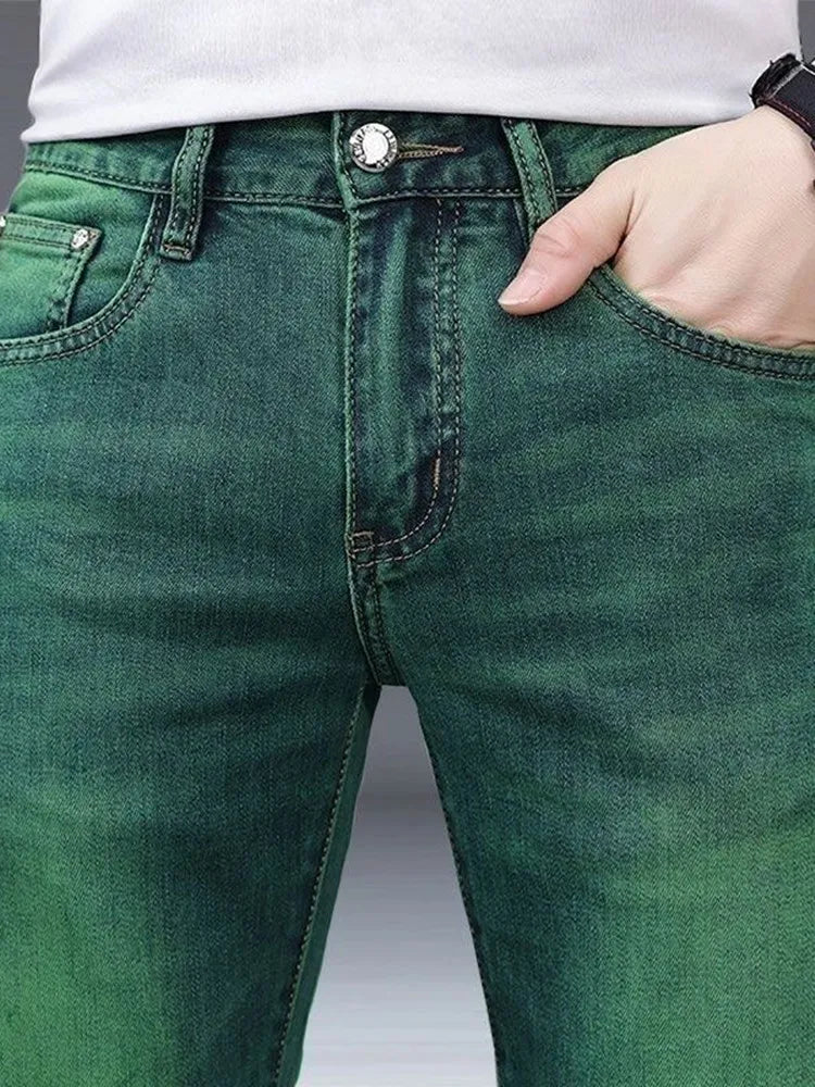 2024 Spring and Autumn New Fashion Trend Straight Leg Stretch Green Jeans Men's Casual Comfort Breathable High Quality Pants - reetell