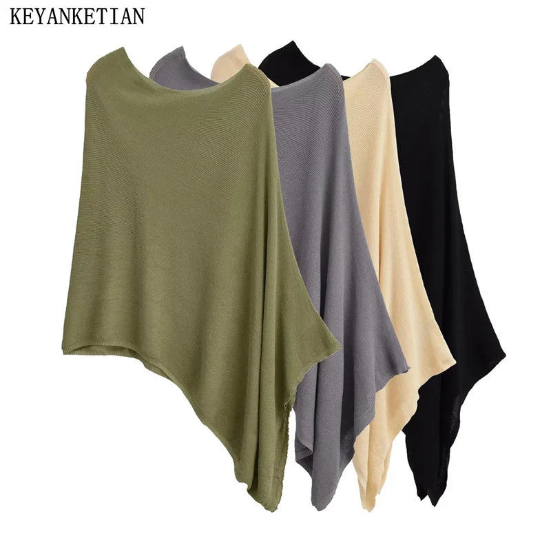 KEYANKETIAN Autumn New Women's Holiday Wind Pintle Cape Top Chic Asymmetrical Design Thin Knitwear Pullover Kimono Beachwear - reetell