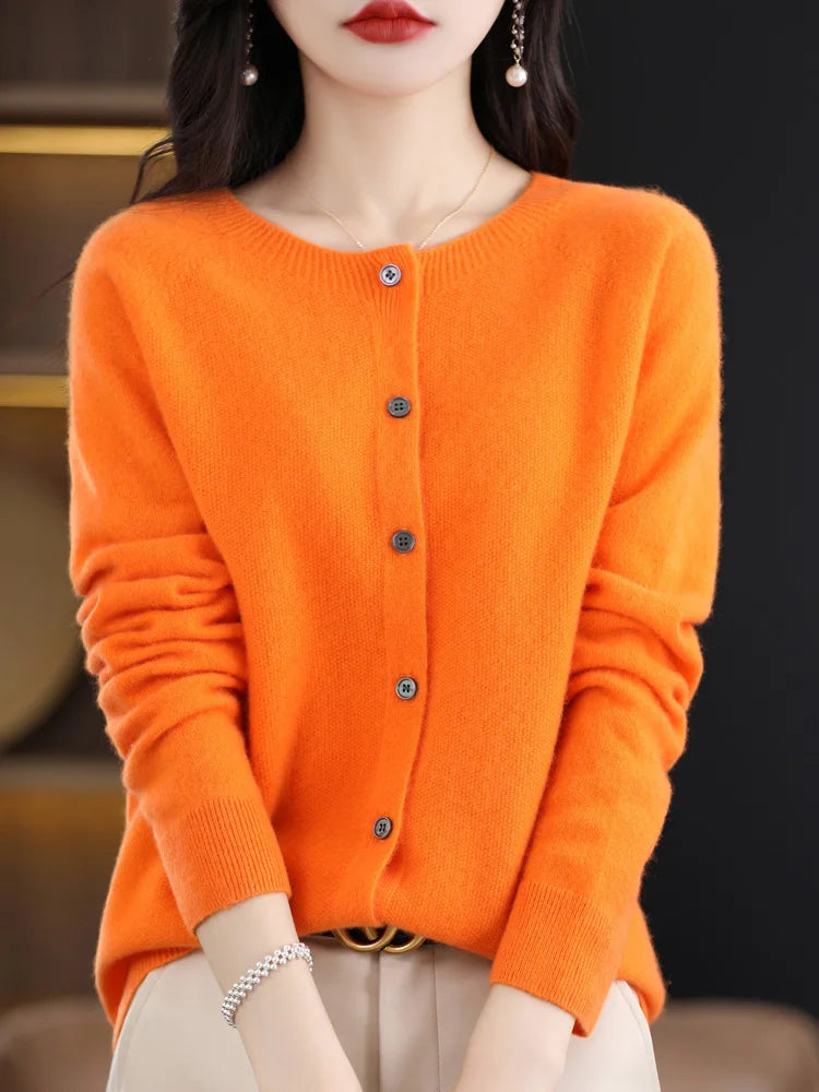 High Quality Round Neck Long Sleeve Cashmere 100% Merino Wool Pullover Women Sweater Coat Top - reetell