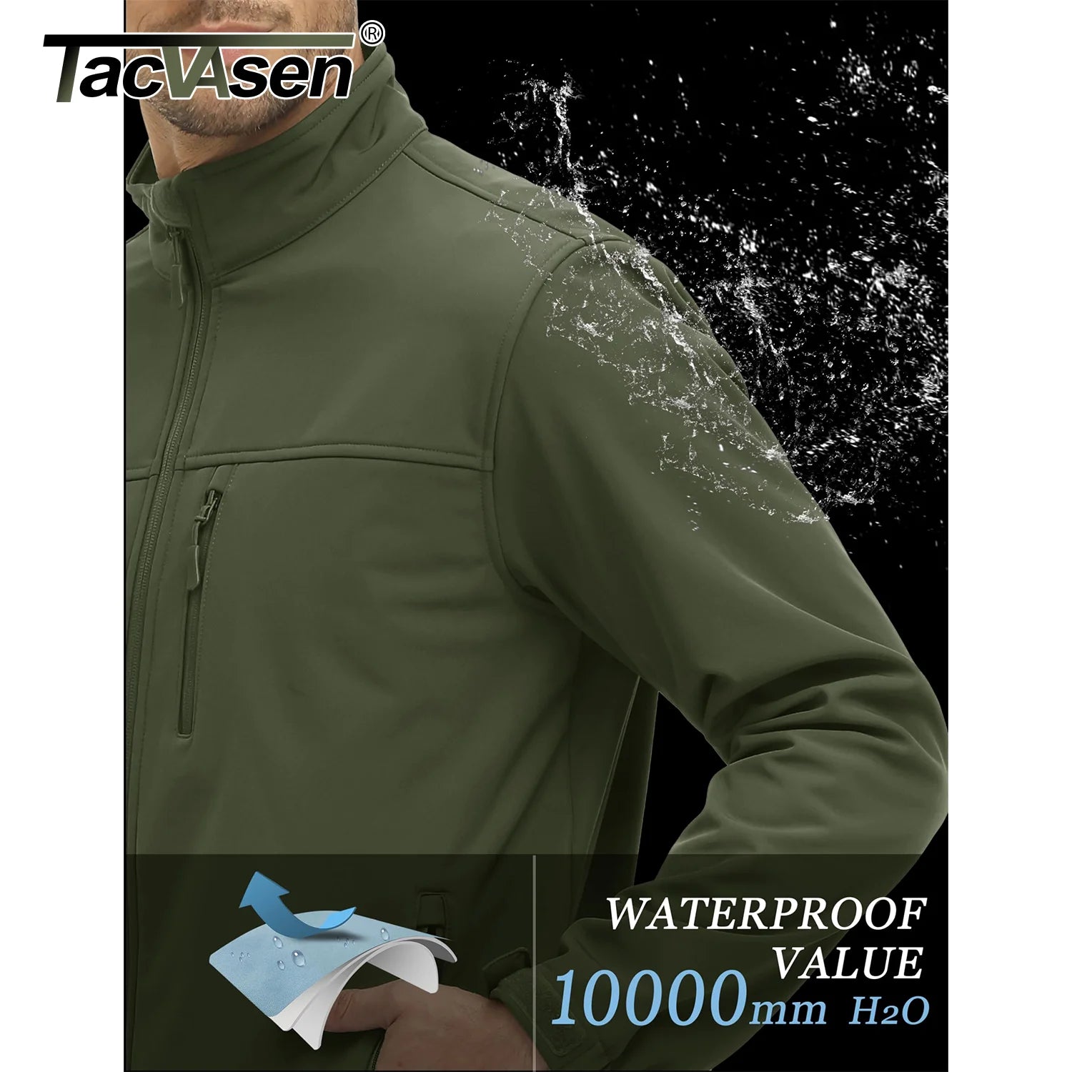 TACVASEN Waterproof Softshell Jackets Mens Winter Fleece Lined Work Jackets Zipper Pocket Outdoor Jacket Male Windbreaker - reetell