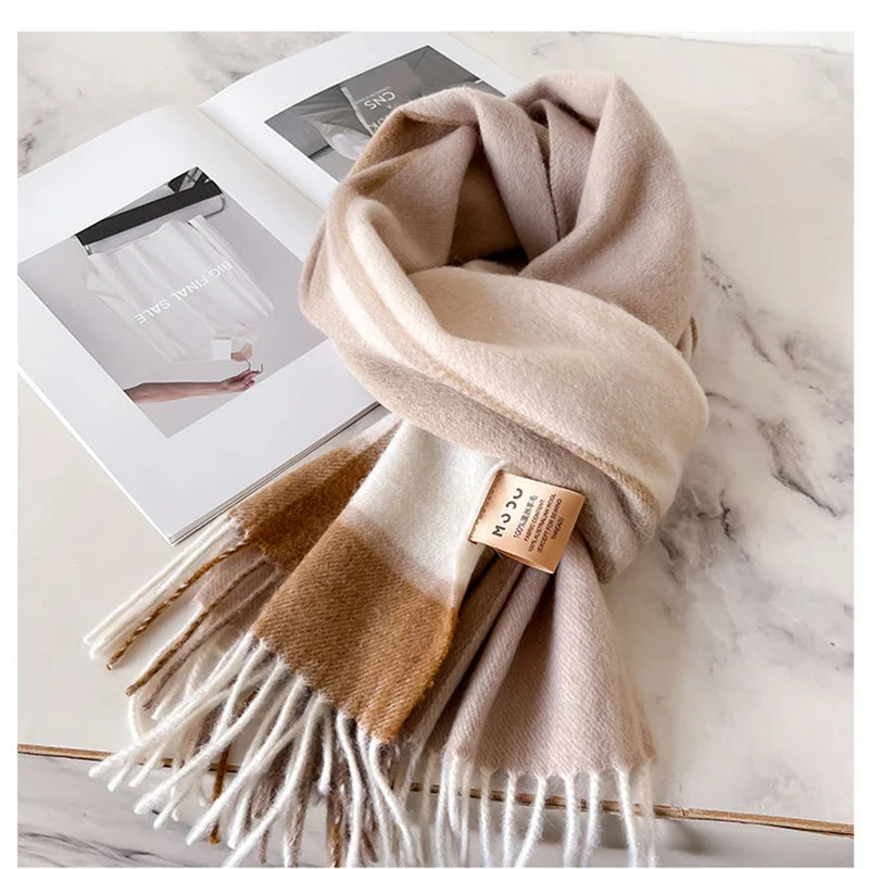 100% Wool Luxury Brands Classic England Style Women Scarf Fashion Stripe Plaid Scarves Tassel Shawls Pashmina Lady Wrap 32*180cm - reetell