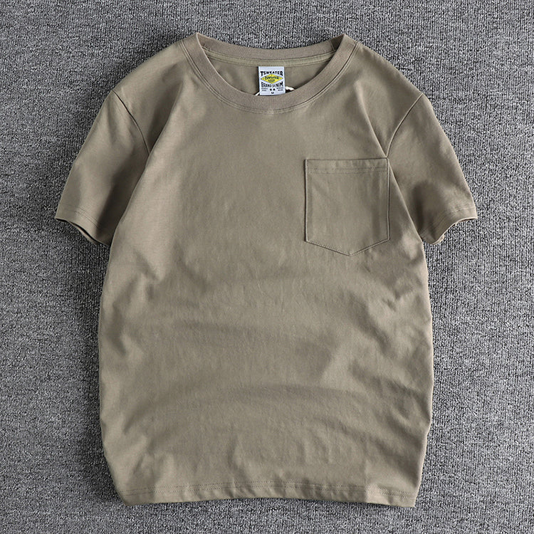 Simple Design Cotton Pocket Washed T-Shirt for Men: Basic Style with Pure Color and Short Sleeves - reetell