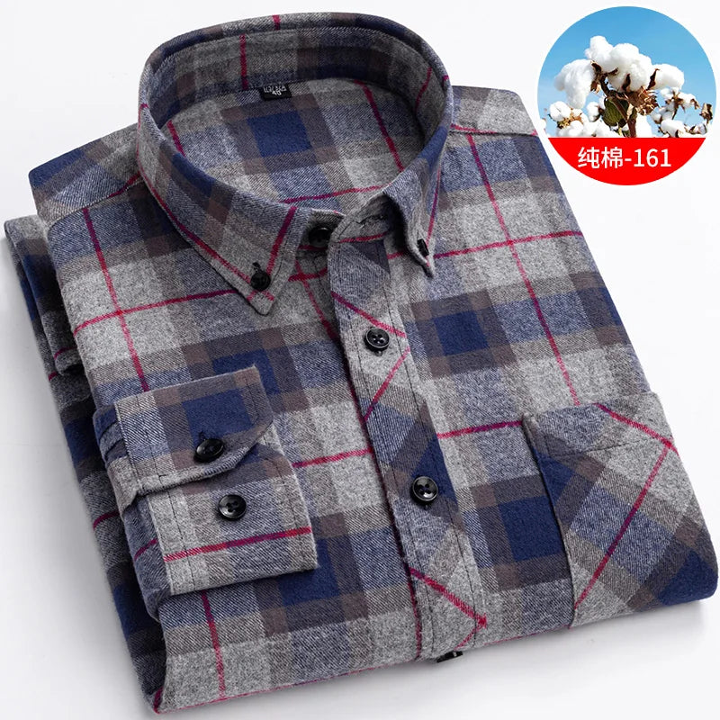 Cotton Mens Checkered Shirts Long Sleeve Soft Plaid Shirt Button Up Regular Fit Leisure Classical Vintage Comfortable Man Tops