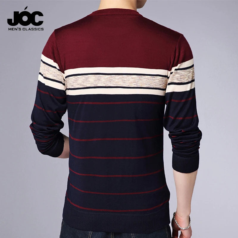 Men's Casual Striped Knit Spring and Autumn Long Sleeved Pullover Fashion Top - reetell