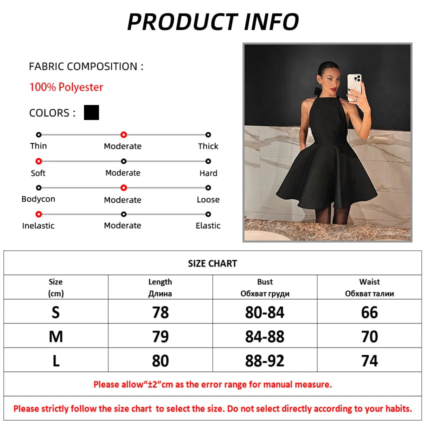 Mnealways18 Party Black A-Line Satin Dress For Women Halter Neck Backless Sexy Evening Dress Summer 2024 Pockets Mini Dress Lady - reetell