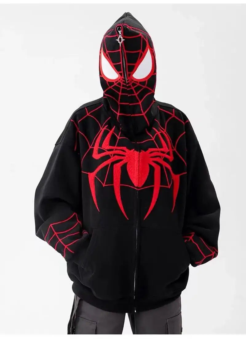 Gothic Y2k Anime Embroidery Zipper Spider Hoodies Men Sweatshirt Clothes Harajuku Oversize Hip Hop Long Sleeve Hoodie Men Women - reetell