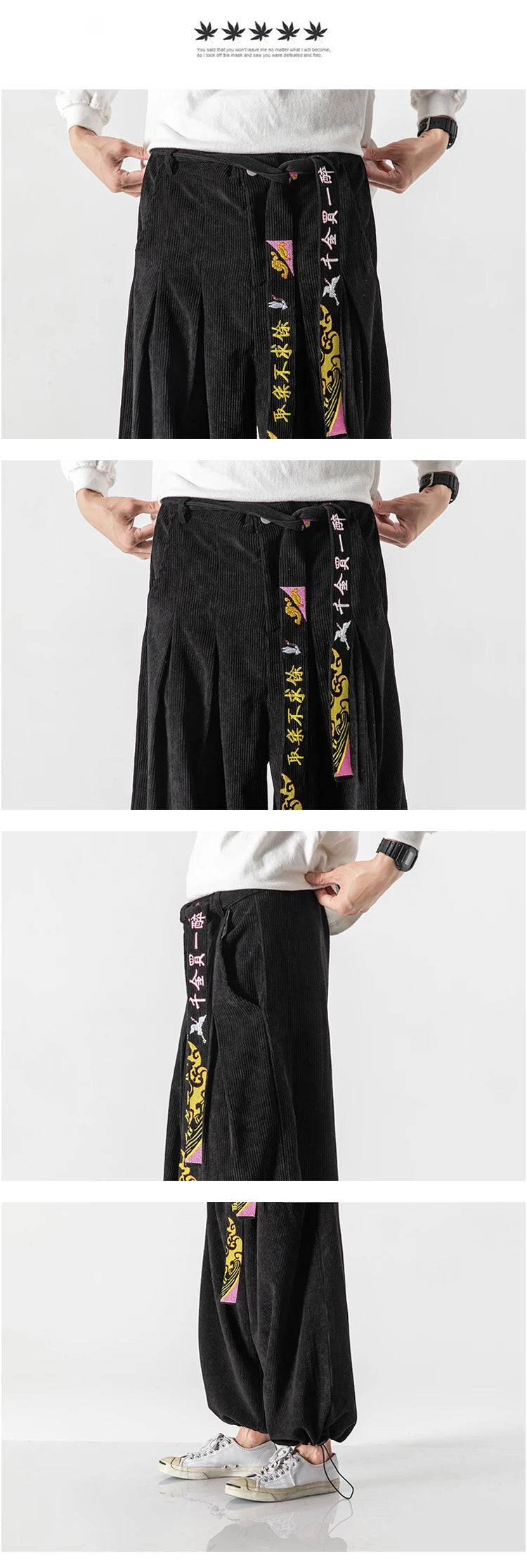 Chinoiserie Belt Men Pants Fashion Loose Harajuku Sports trousers Hip Hop Jogging Pants Corduroy Casual Couple Harem Pants M-5XL