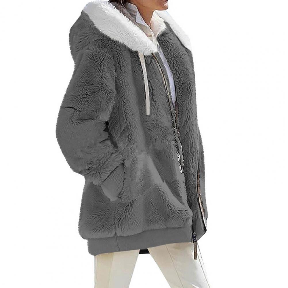 2023 New Women's Winter Coat Solid Color Warm Plush Large Size Ladies Coat Fall Winter Loose Plush Zipper Hooded Women's Coat - reetell