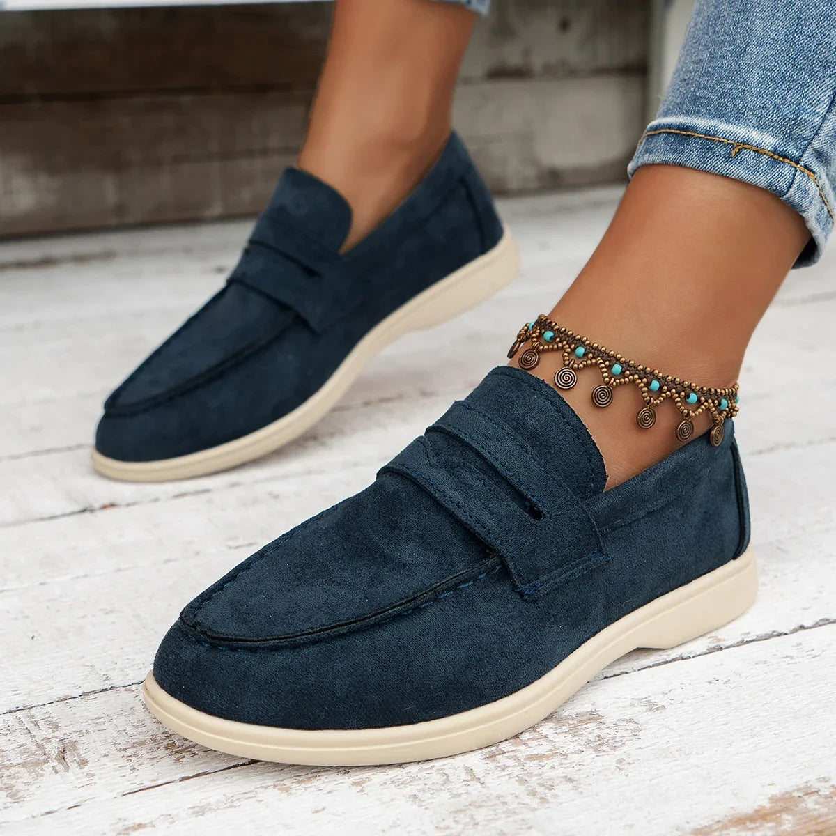 Women Flat Shoes Khaki Suede Summer Walk Shoes Slip-on Lazy Loafers Causal Moccasin Comfortable Mules Driving Shoes