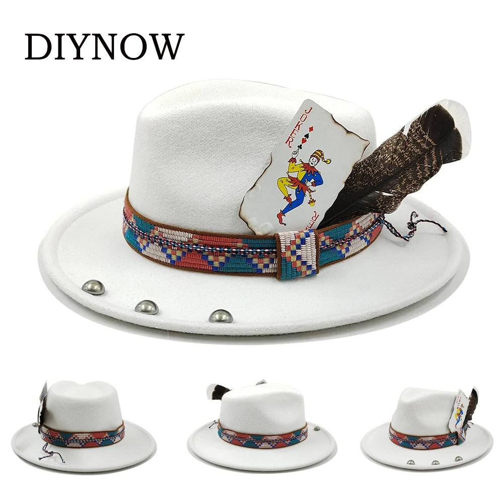 Retro Feather Fedoras Hats Black Felt Wide Brim Jazz Cap Hats For Men Women Fedora Gentleman Caps Jackson Hat 2024 New