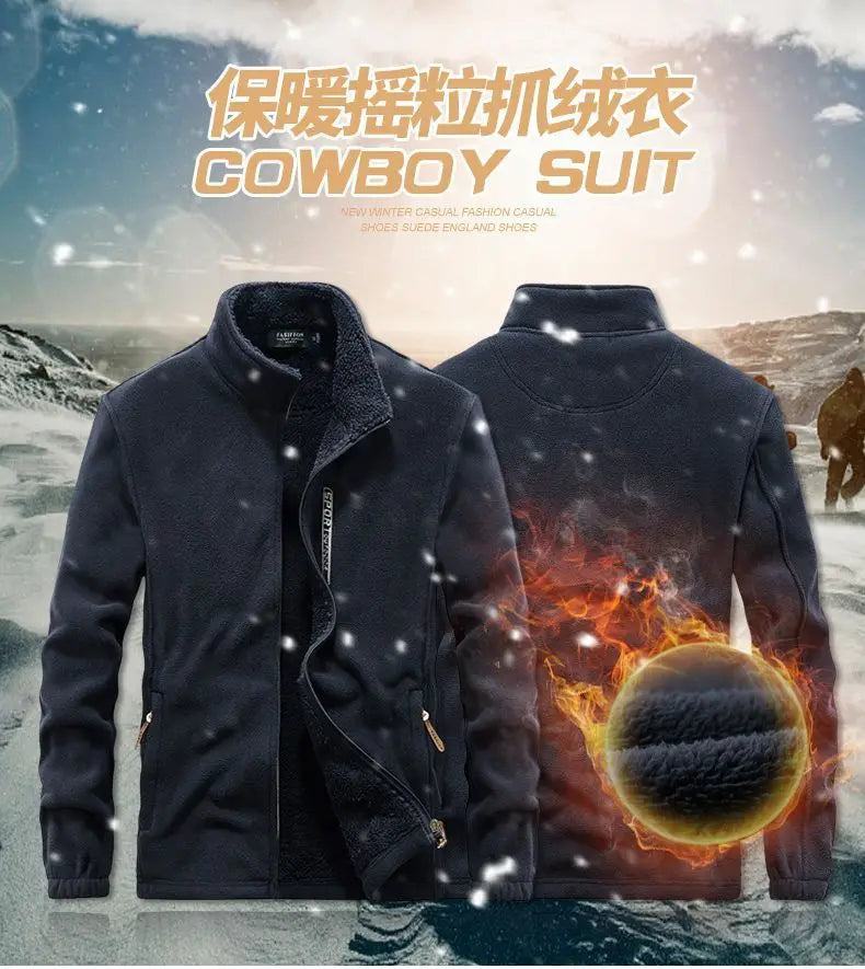 Winter Men Outdoor Fleece Jacket Casual Polar Fleece Cold-Proof Thickened Coat Lightweight Windproof Zipper Cardigan Warm Jacket - reetell