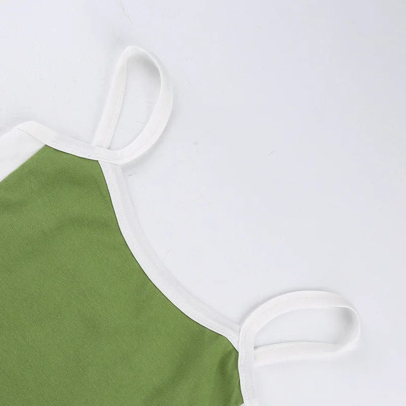 Sleeveless Knitted Crop Tops Green Sexy Basic Patchwork Summer Casual Cami Backless Y2k Vintage Tank Top Women - reetell