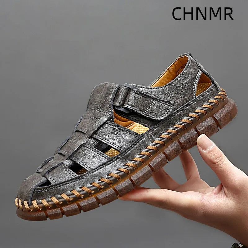 Genuine Leather Sandal for Men Round Toe Lightweight Comfortable Trendy All-match Breathable Fashion Non-slip Shoes Summer Main