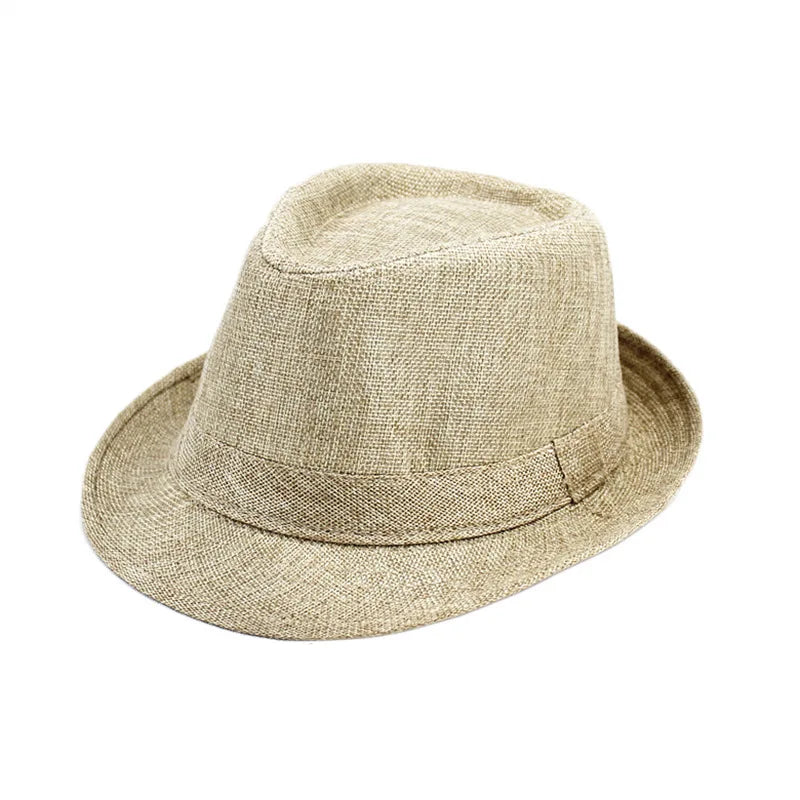 Linen Panama Solid  Jazz Hat Cowboy  Men's Women's Children's British Sun Hat