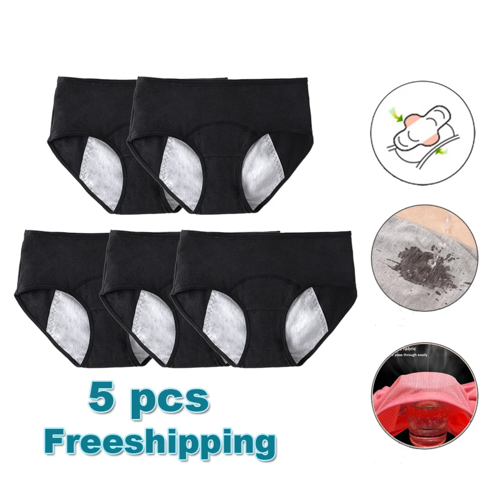 L-8XL Leak Proof Menstrual Panties 5PCS Women Period Underwear Sanitary Panties  Plus Size Physiological Waterproof Briefs - reetell