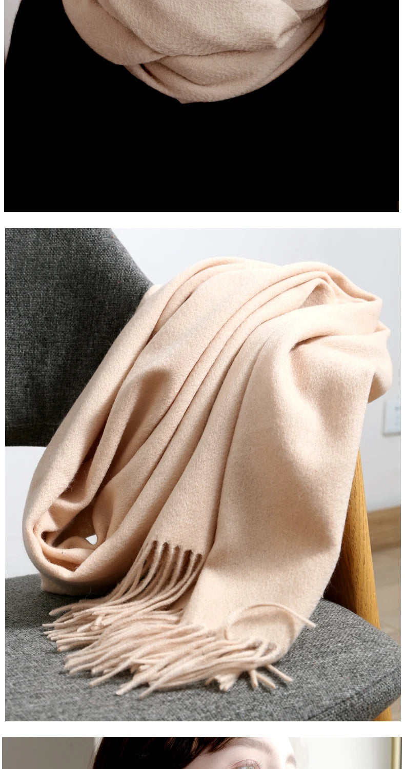 100% Wool Scarf Women Thickening Cashmere Winter Scars Shawls Fashion  Female Pashmina Scarves Oversized Keep Warm Warps 300g - reetell