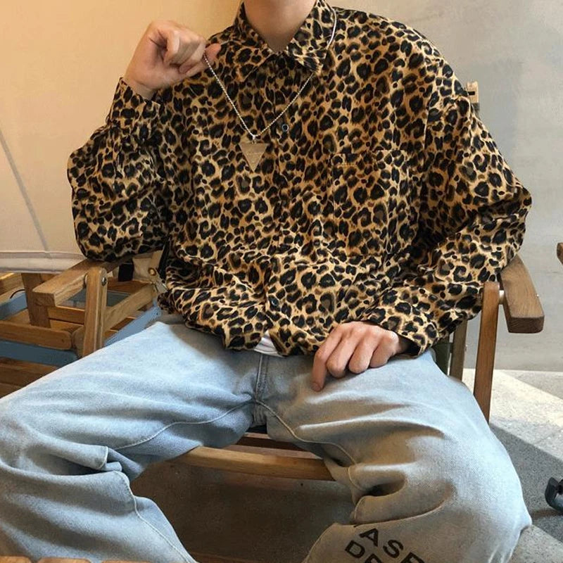 Shirts Spring Summer Man Thin Men's Clothing 2023 Streetwear Casual Loose Printing Leopard Turn-down Collar Long Sleeve Handsome - reetell