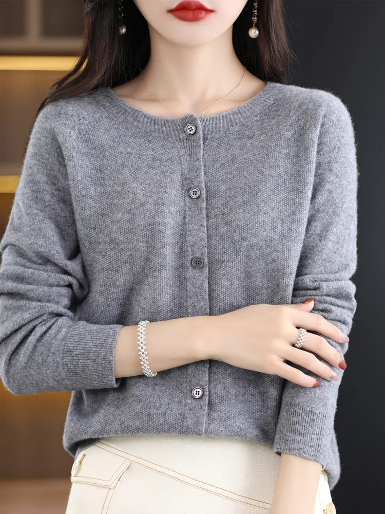 High Quality Round Neck Long Sleeve Cashmere 100% Merino Wool Pullover Women Sweater Coat Top - reetell