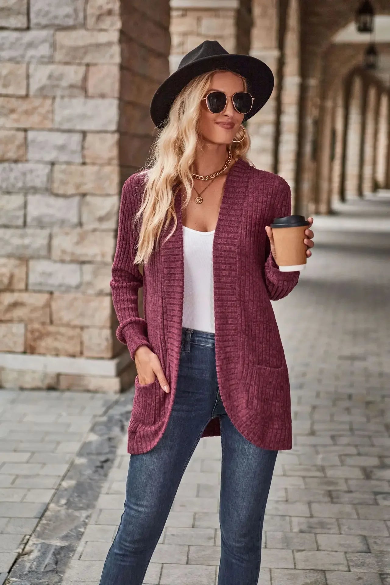 Women'S Spring And Autumn Solid Color Sweater Cardigan Fashion Pocket Cardigan Top Jacket Comfortable Soft Sweater Tienda Traf - reetell