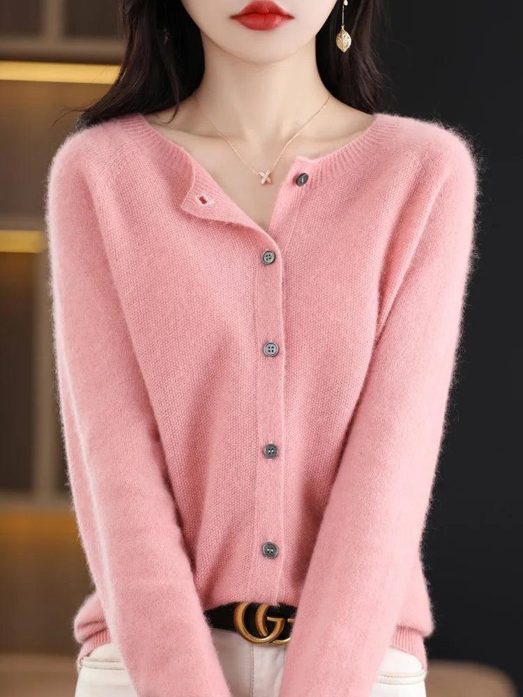 High Quality Round Neck Long Sleeve Cashmere 100% Merino Wool Pullover Women Sweater Coat Top - reetell