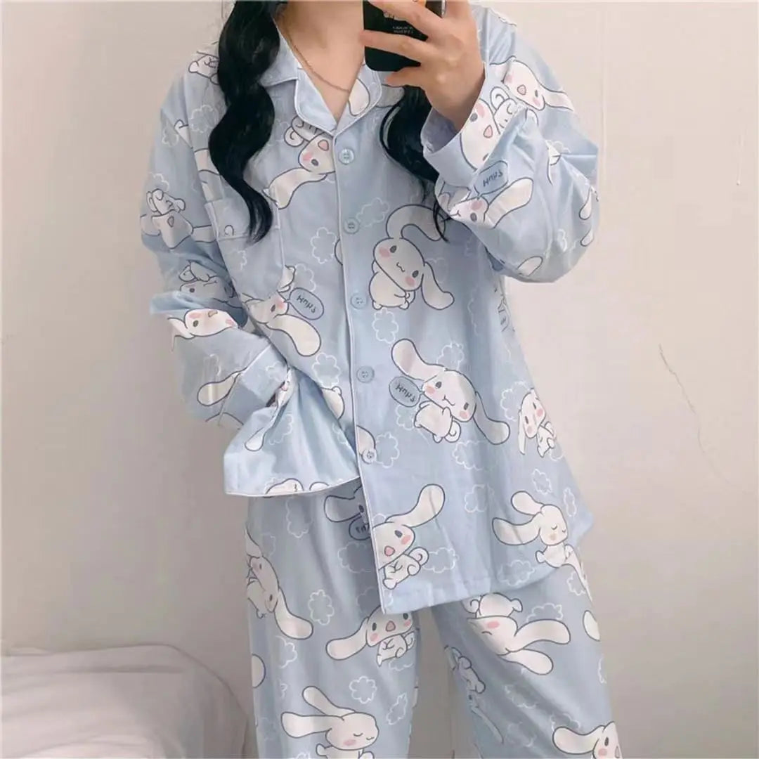 Sanrio Cinnamoroll Cartoon Women's Pajama Y2k Cute Fashion Sleepwear Set Woman 2 Piece Long Sleeve Home Suit For Female 2023 New