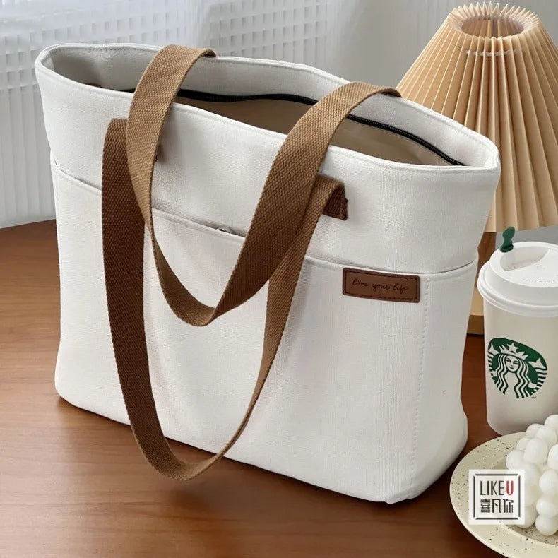 Designer Handbags Japanese Simple Canvas Bags For Women 2024 Summer Fashion Tote Shoulder Bag Collage Student Book/Laptop Bag