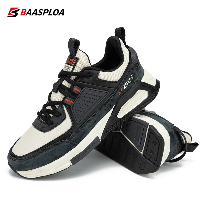 Baasploa Men Casual Waterproof Running Shoes Fashion Leather Skateboard Shoes Non-slip Wear-resistant Male Sport Shoes New - reetell