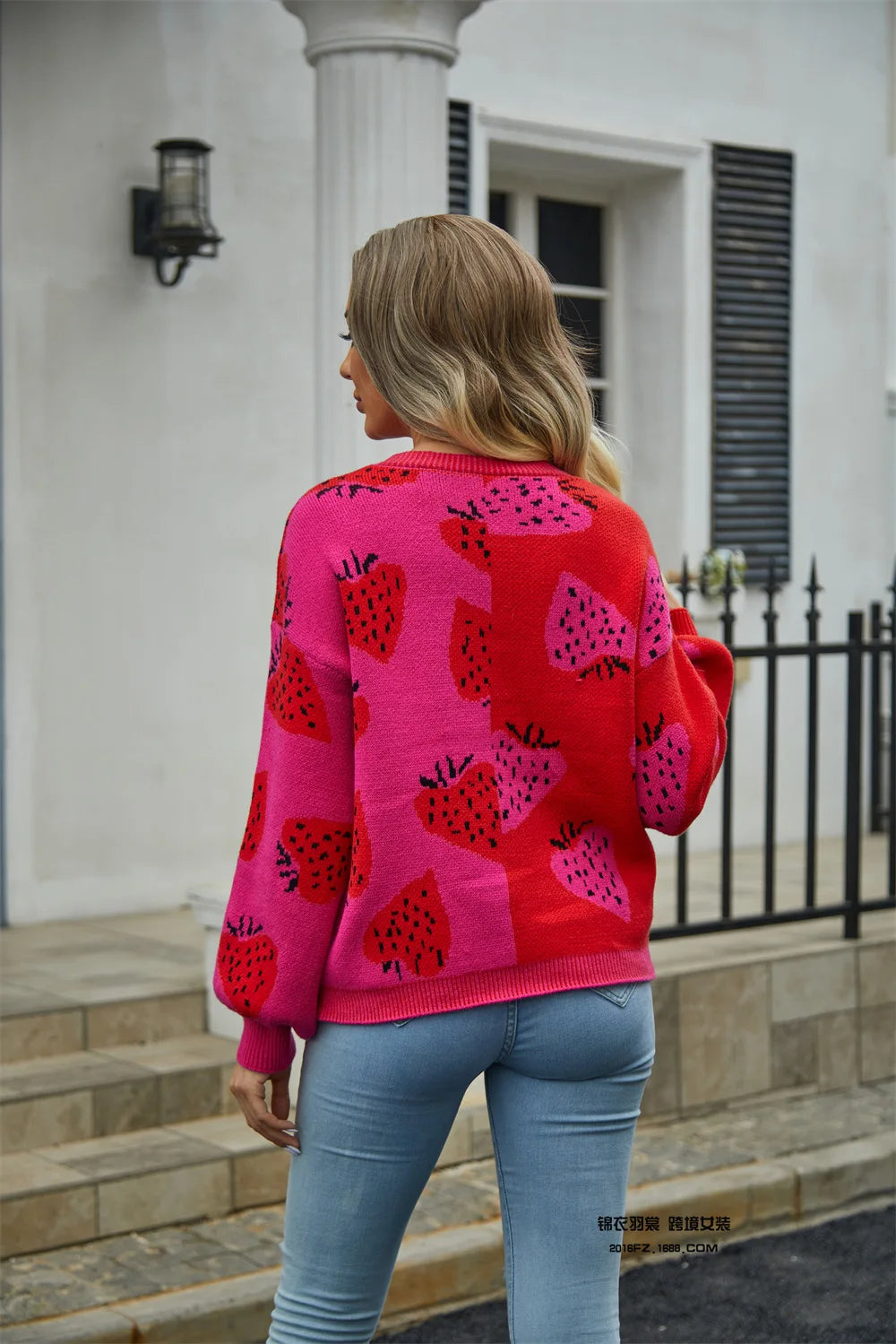 2024 Autumn/Winter New European and American Cross border Sweater V-neck Button Cardigan Strawberry Coat Sweater Female - reetell