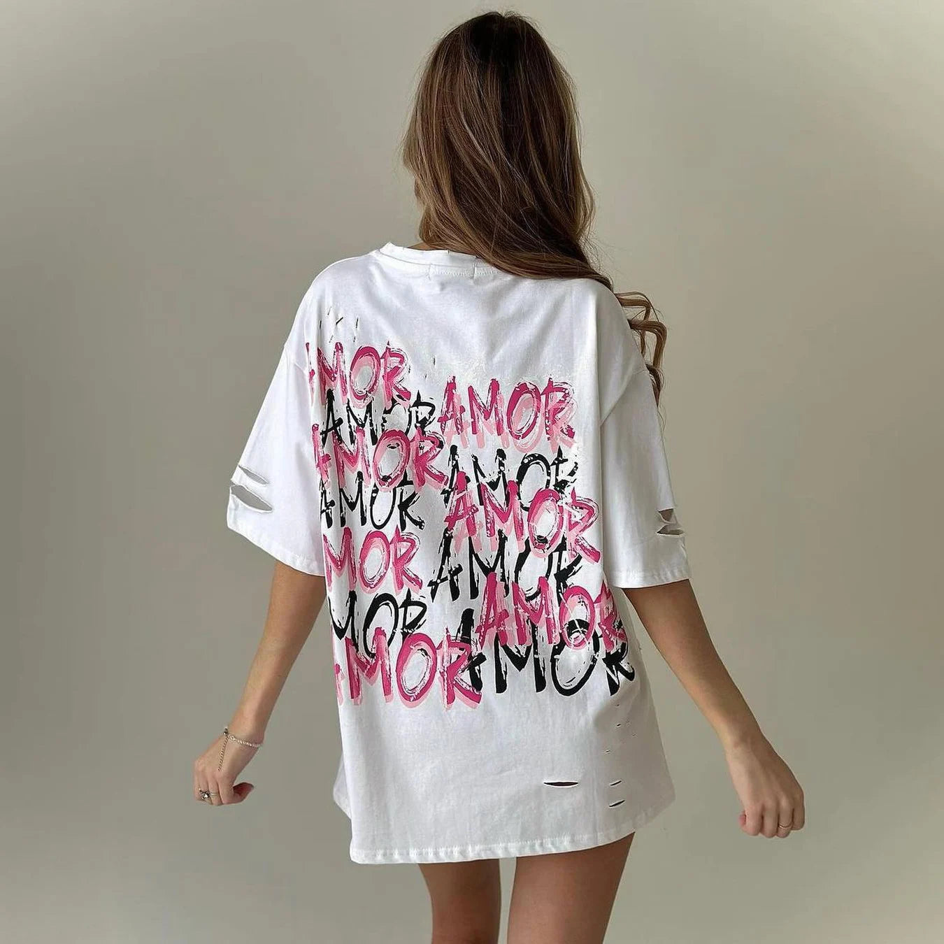 Summer Loose Oversized Tops Casuales Letter Print T Shirt Femme 2024 Spring Sunmer News Fashion Street Short Sleeve O-Neck Tees - reetell