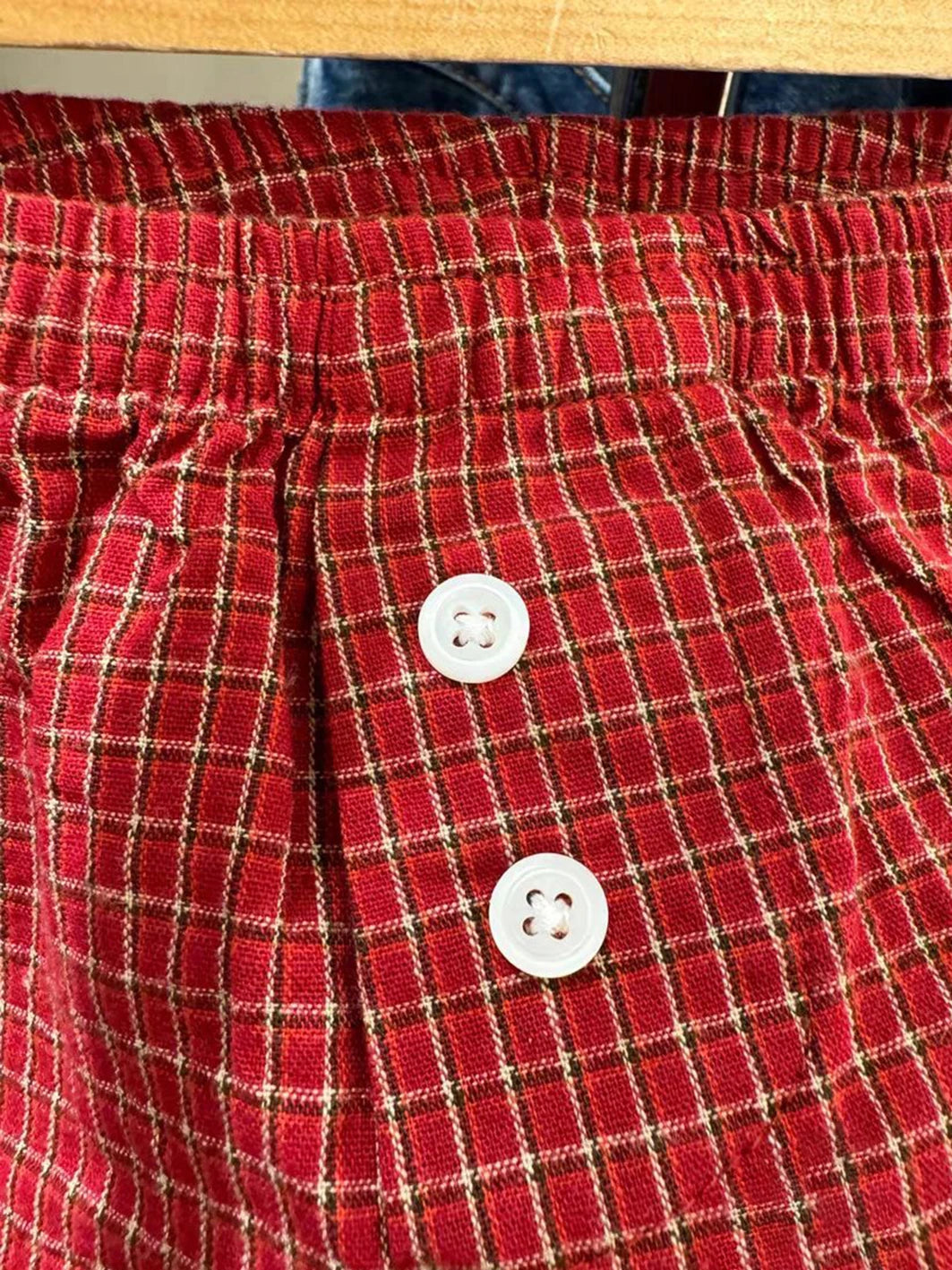 Red Plaid Straigth Shorts Women Summer Elastic Waist Buttons Casual Sweet Short Pant Cotton Y2k Pants Vintage Home Underwear - reetell