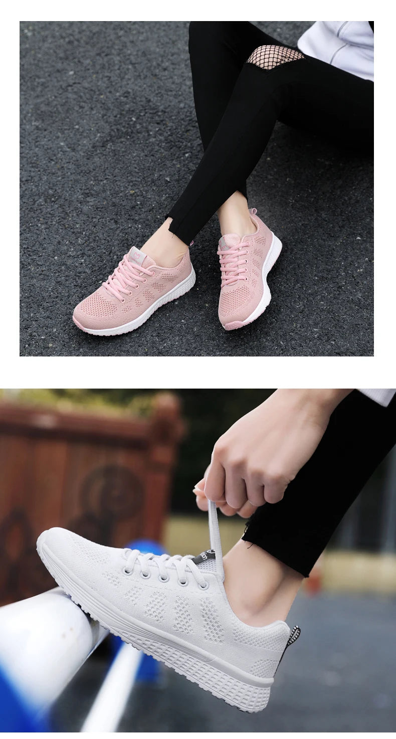 Wedges Shoes for Women Sneakers Mesh Breathable Casual Female Shoes Flat Light Lace-Up Summer Running Shoes Woman Vulcanize Shoe