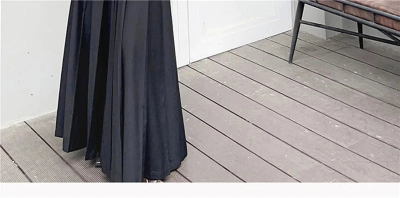 TFETTERS Black Maxi Skirt 2024 Spring/Summer New Low Waist Long Skirts Fashion Retro Casual Pleated Skirts for Women - reetell