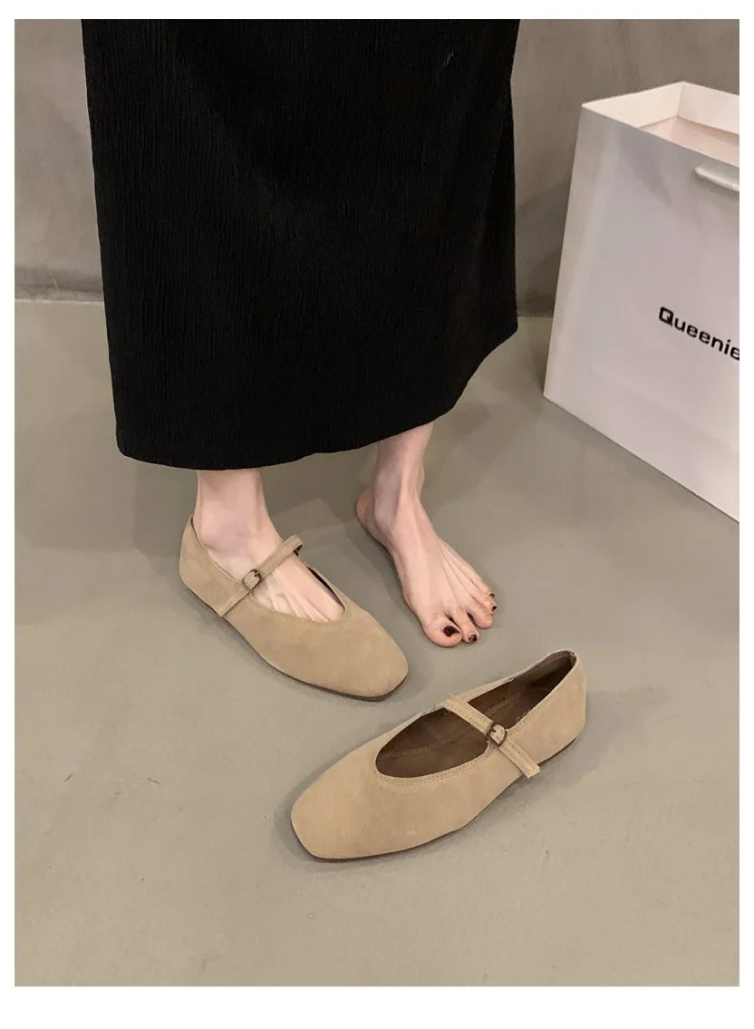 2024 Autumn Fashion Flat Ballet Shoes Women Shallow Ballet Leather Round Toe Female Ballerina Soft Moccasin Mary Janes Big  Size