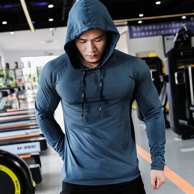 Mens Fitness Tracksuit Running Sport Hoodie Gym Joggers Hooded Outdoor Workout Athletic Clothing Muscle Training Sweatshirt Tops - reetell