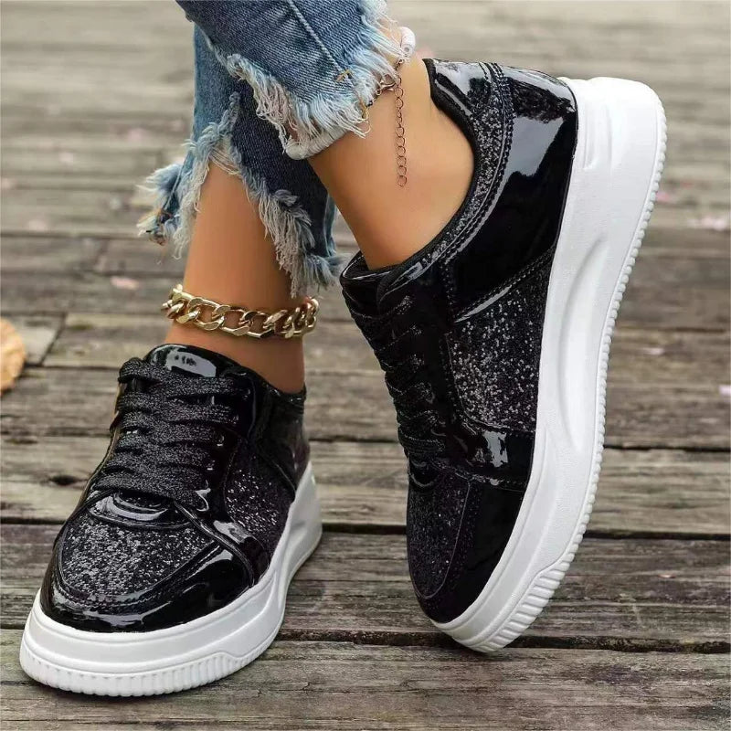 Women's Gold Sequins Platform Sneakers Autumn Fashion Casual Sports Shoes Thick Bottom Vulcanized Shoes Woman Flats Heels Shoes