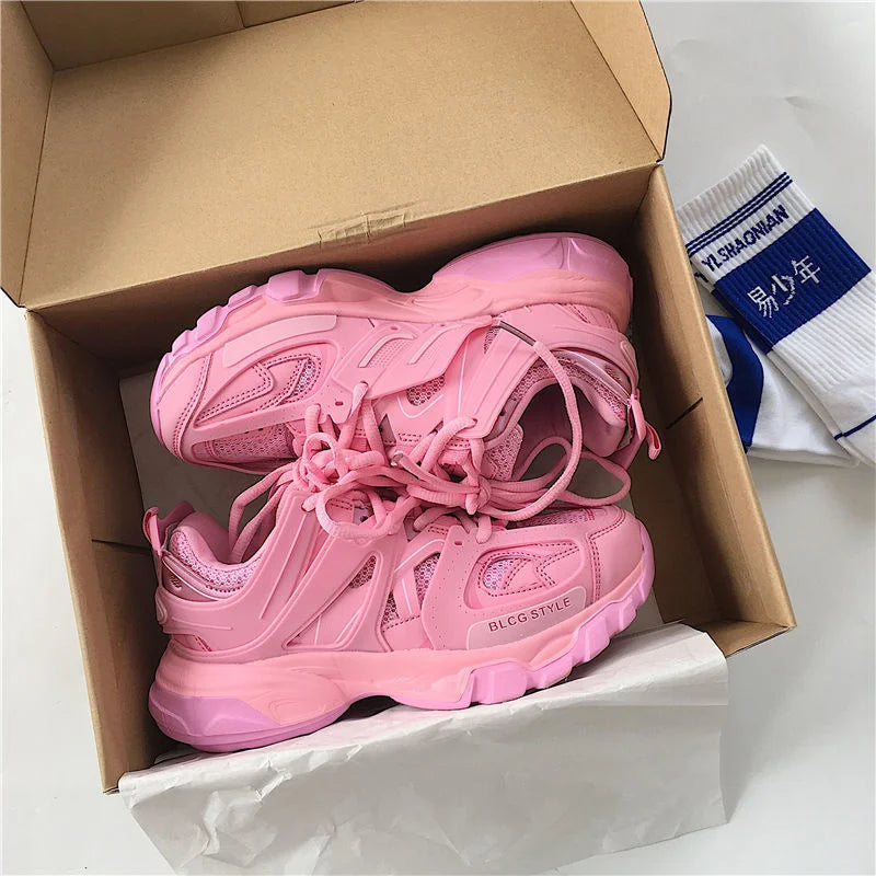 Women's Pink Chunky Running Shoes Sneakers Men Athletic Sports Sneakers Zaptillas Deporte MujerTracking Shoes Chaussure Homme