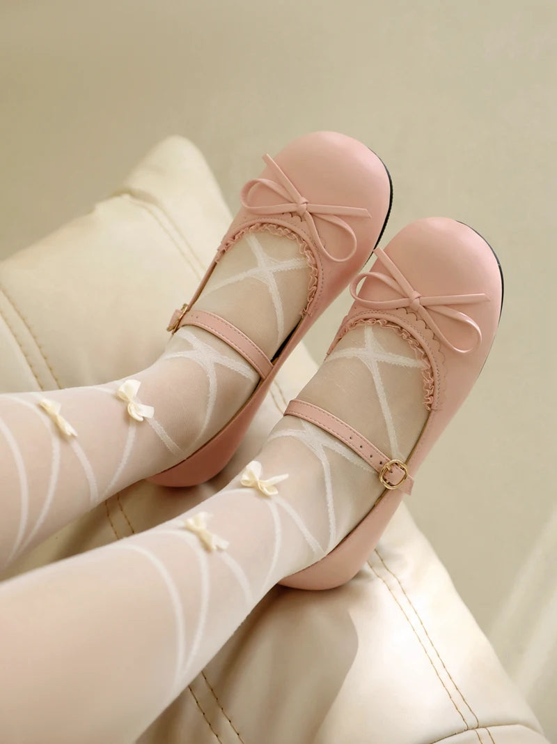 Spring Autumn Pink White Mary Janes Flat Shoes Woman Round Toe Buckle Strap Lolita Girls Student Ballet Flats Plus Size 43 44 45 - reetell