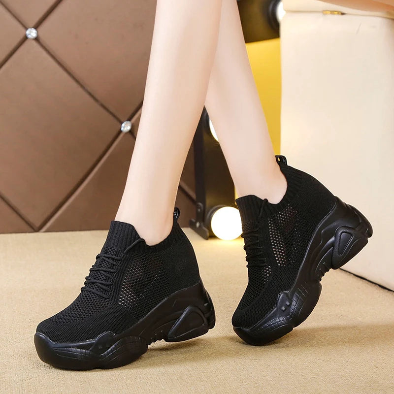 Rimocy Hidden Heels Platform Sneakers Women Breathable Air Mesh Wedge Sock Shoes Woman 2022 Spring Casual Shoes Zapatos De Mujer