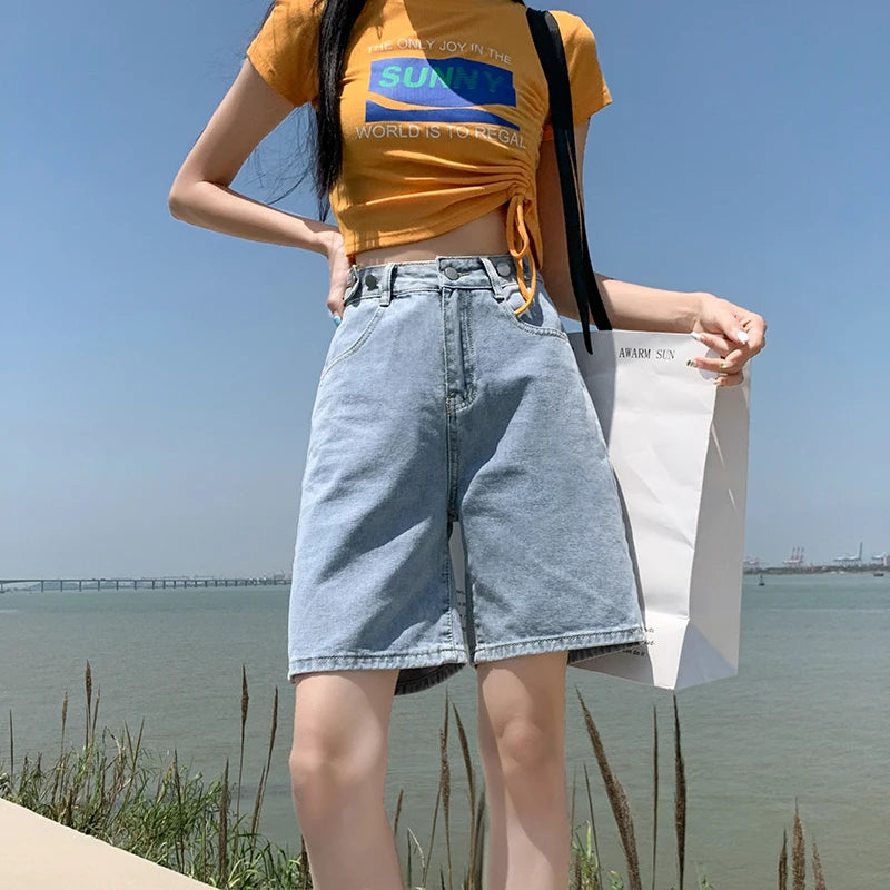 ZOENOVA Belted Shorts Jeans Women Baggy Y2K Fashion Straight Vintage Streetwear Denim 2024 Summer Loose Femme Denim Short Pants - reetell